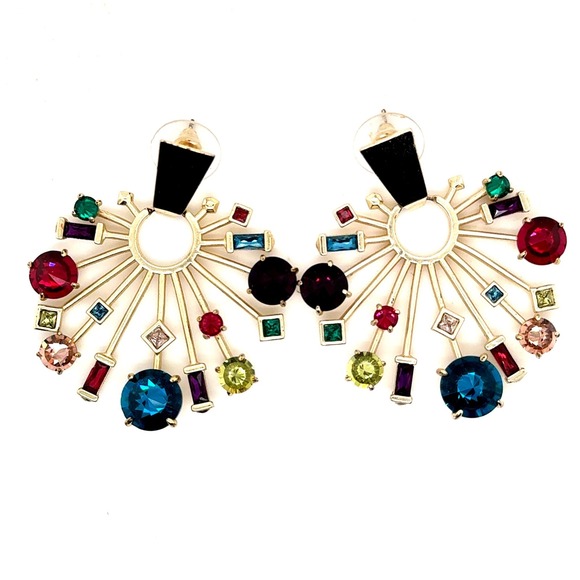 Kendra Scott Jewelry - Kendra Scott Fabia Multi Color Crystal Sunburst Statement Earrings Gold Tone